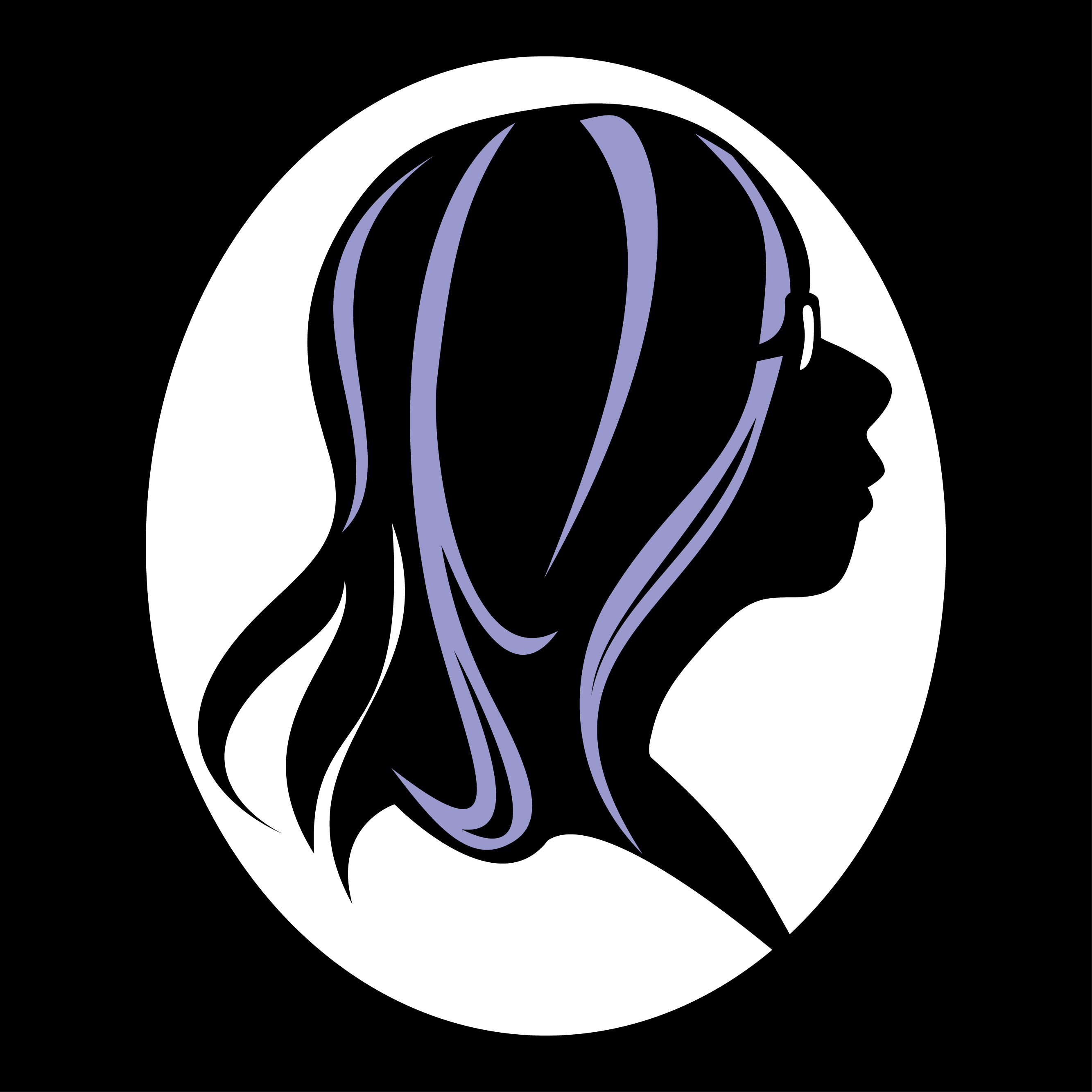 Illustration of the author: silhouette of woman with glasses.